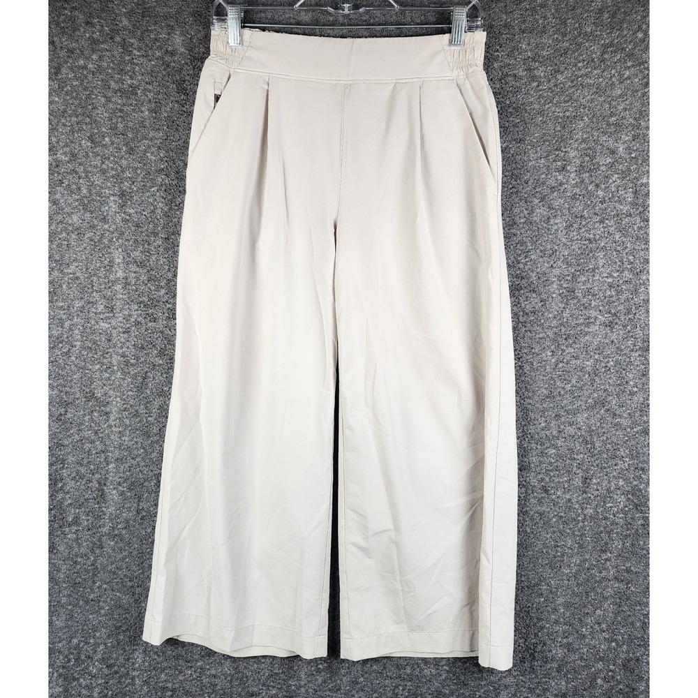 Athleta Pants Womens 4 Brooklyn Wide Leg Crop Beige High Rise EUC 531157-01